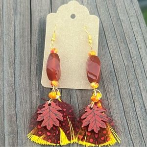 Hand made Autumn feathers and leaves Earrings